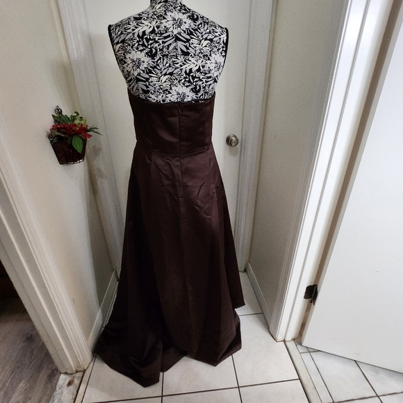 Calvin klein chocolate brown strapless pleated front ball gown xl gala … - Picture 10 of 12